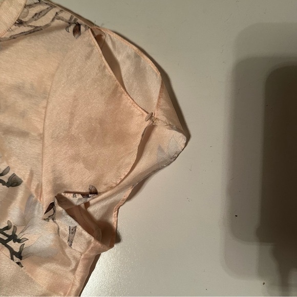 Dan Munier Cream Asian Inspired Floral Bird Cap Sleeves 2 Tired Bottom Dress - Picture 6 of 16